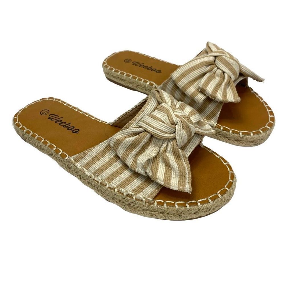WeeBoo Espadrille Sandals in White Stripe Bow